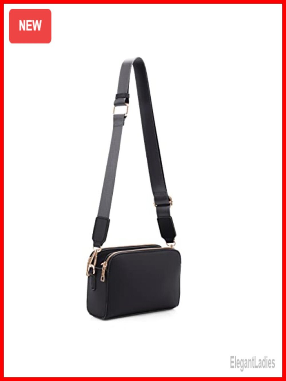 Small Triple Zip Vegan Leather Crossbody Camera Bag with Wide Guitar Strap